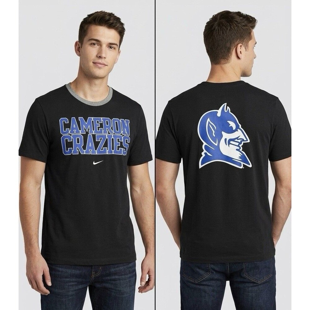Nike Men Duke Blue Devils Cameron Crazies Tee Black Graphic T-Shirt XL Excellent